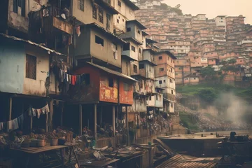 Fotobehang Vibrant favela neighborhood in Brazil, AI-generated. © Wirestock