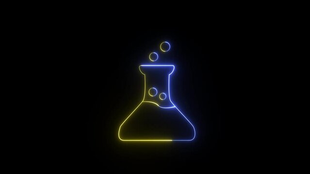 Glowing neon line Test tube and flask chemical laboratory test icon animation isolated on black background. neon beaker animation. Science education concept animation