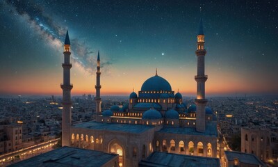 Stellar Symphony: Arabic Mosque's Celestial Ramadan Glow