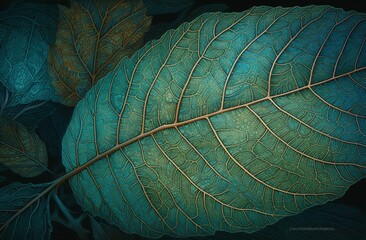 AI generated illustration of a bright green leaf with intricate brown veins