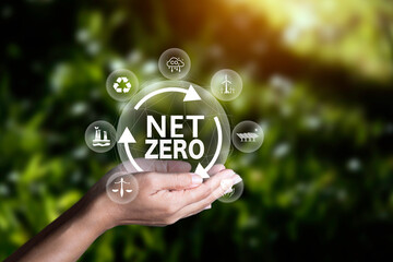 Net zero icon, carbon neutral and ESG concept. net zero greenhouse gas emissions target Climate...