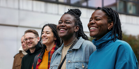 Obraz premium A diverse group of individuals, including individuals of Afro and Cuban descent, standing closely next to each other.