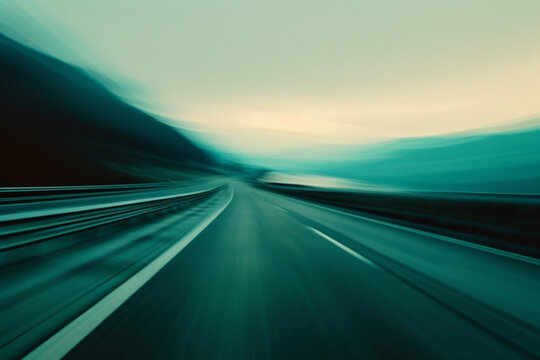 Blurry image of an empty road in motion.
