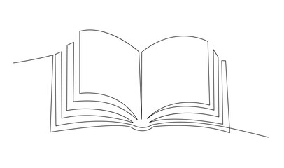 Continuous line art drawing of book. Opened book single line art drawing vector illustration template