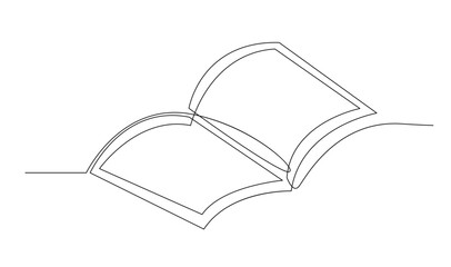 Continuous line art drawing of book. Opened book single line art drawing vector illustration template