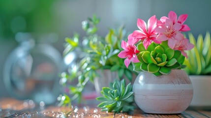 Vibrant succulent still life display. AI generated.