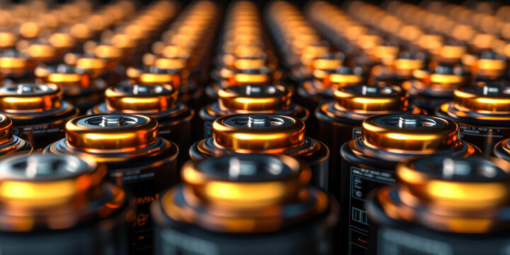 Endless array of batteries showcasing power supply and energy storage, a vast collection of cylindrical cells reflecting the concept of electrical charge