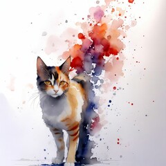 AI generated illustration of an abstract watercolor painting of a cat