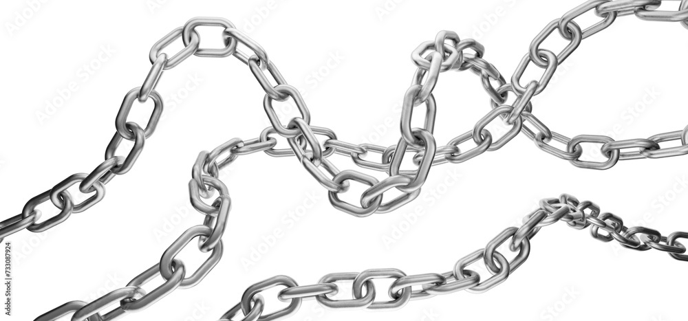 Wall mural metal chain in wave. metal chain blank for your design. several metal chains of different sizes. 3d 