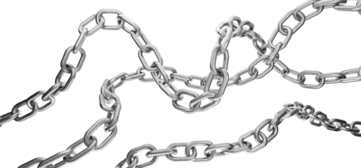 Foto op Plexiglas Metal chain in wave. Metal chain blank for your design. Several metal chains of different sizes. 3D render. Metal chain on a transparent, white background. © Alexander