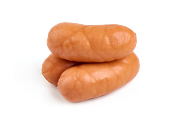 Boiled pork sausages, isolated on white background. High resolution image.