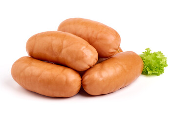 Boiled pork sausages, isolated on white background. High resolution image.