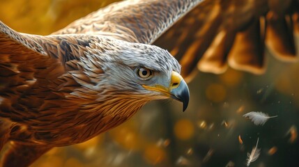 Closeup of eagle in flight. AI generated.