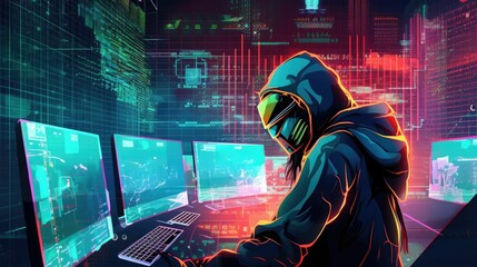 Shadowed Intentions: Unmasking the Vibrant Cyber Intrusion - AI generated - obrazy, fototapety, plakaty