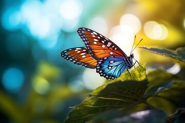 Fototapeta premium butterfly on a flower with blur background with generative ai