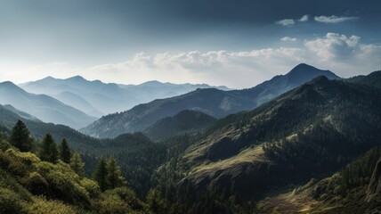 Obraz premium AI generated illustration of stunning tall mountain peaks looming beneath the clouds