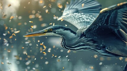 Heron in flight. AI generated.