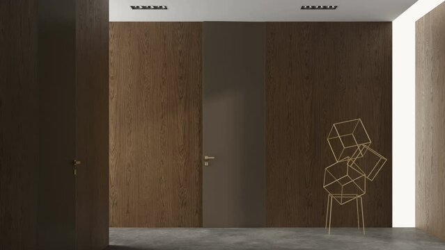 Door opening to the white space. Modern room with minimalist interior design. Isolated with green chroma key, luma matte.