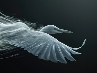 Elegant egret gliding in flight. AI generated.