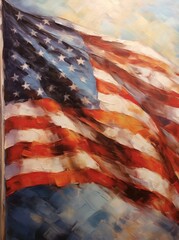 Artwork featuring an American flag creating a captivating and patriotic atmosphere. AI-generated.