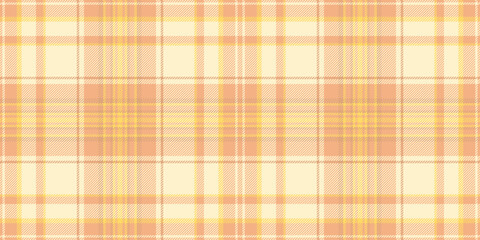 Fur check texture tartan, checked seamless vector plaid. Light background pattern fabric textile in orange and light colors.