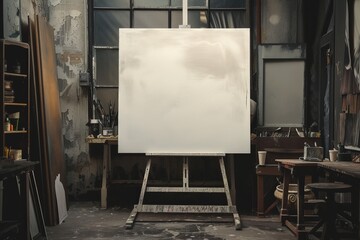 Easel With White blank canvas Board in Room