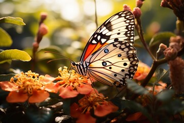 Obraz premium butterfly on a flower with blur background with generative ai