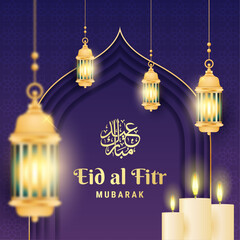 Eid al Fitr Luxury Background with Gold Lanterns and Candles