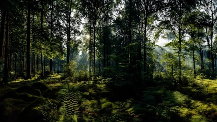 Fototapeta na wymiar AI generated illustration of a lush green forest on a sunny day