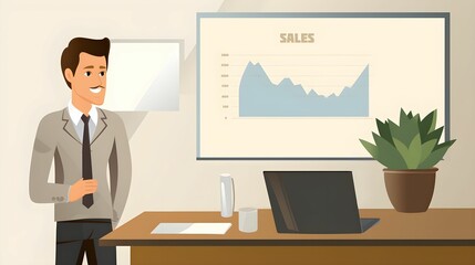 Naklejka premium AI generated illustration of a businessman using a computer in a modern office environment