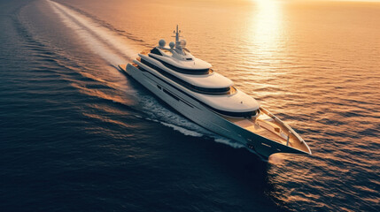 Luxury mega yacht in the ocean. - obrazy, fototapety, plakaty