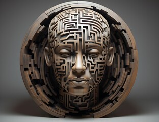 AI generated illustration of a wooden sculpture of a human face