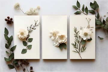 three Paper Mock-Ups with Floral Frame generative ai