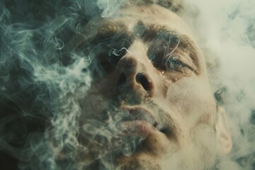 Man Exhaling Smoke