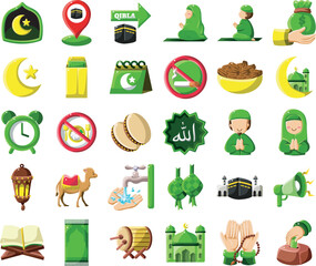 Icon set of Ramadan Kareem, Eidul Fitr for moslem celebrate