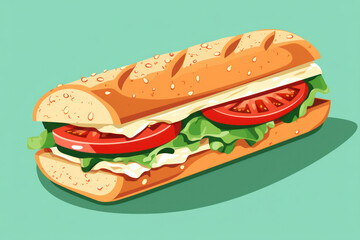Delicious Fast Food Sandwich with Fresh Ingredients on a Traditional Cartoon Background