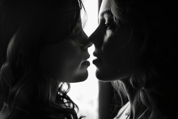 Two Women Standing Together and about to kiss