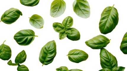 Basil leaves, top view, whole, solid color background, HD, 16k, photography, yellow background