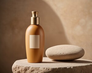 Fototapeta na wymiar Sandy Elegance: Desert Glow in a Bottle. Cosmetic product 