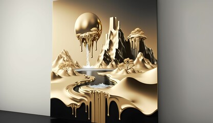 AI generated illustration of a vibrant and dynamic wall art featuring a majestic mountain landscape