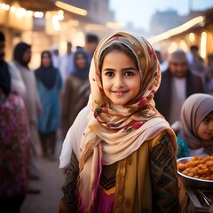 A little girl walking in a market