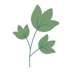 Little branch with green leaves over white background. Vector graphics. Artwork design element. Cartoon design for poster, icon, card, logo, label.