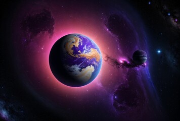 Obraz na płótnie Canvas Imaginary purple planets and nebulae