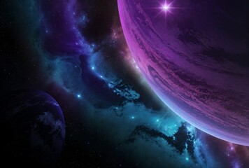 Fototapeta na wymiar Imaginary purple planets and nebulae