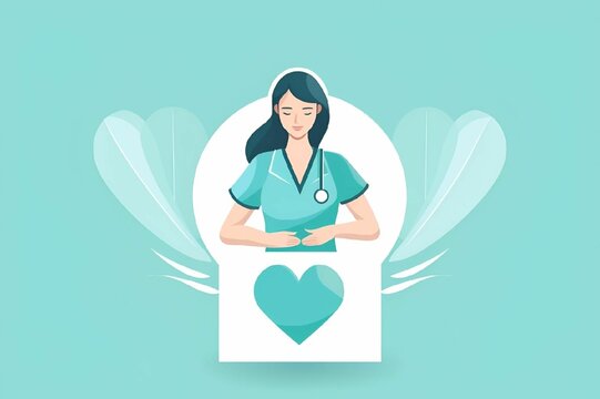 AI-generated illustration of a female nurse in a frame with a heart