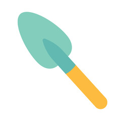 Garden shovel isolated on white background. Modern gardening tool or agricultural implement used in horticulture and plant cultivation. Flat cartoon colorful vector illustration.