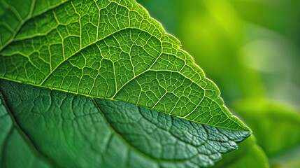 Fototapeta premium Green leaf detail in macro view. AI generated.