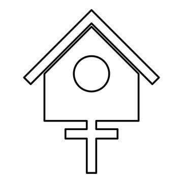 recommend clip art: Bird box starling house birdhouse nesting contour outline line icon black color vector illustration image thin flat style