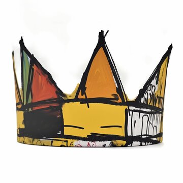 AI generated yellow crown with a colorful painting on white background
