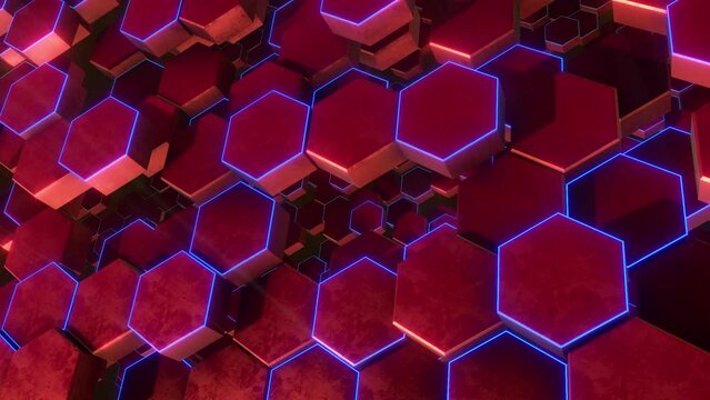 A looping pattern of red hexagonal columns